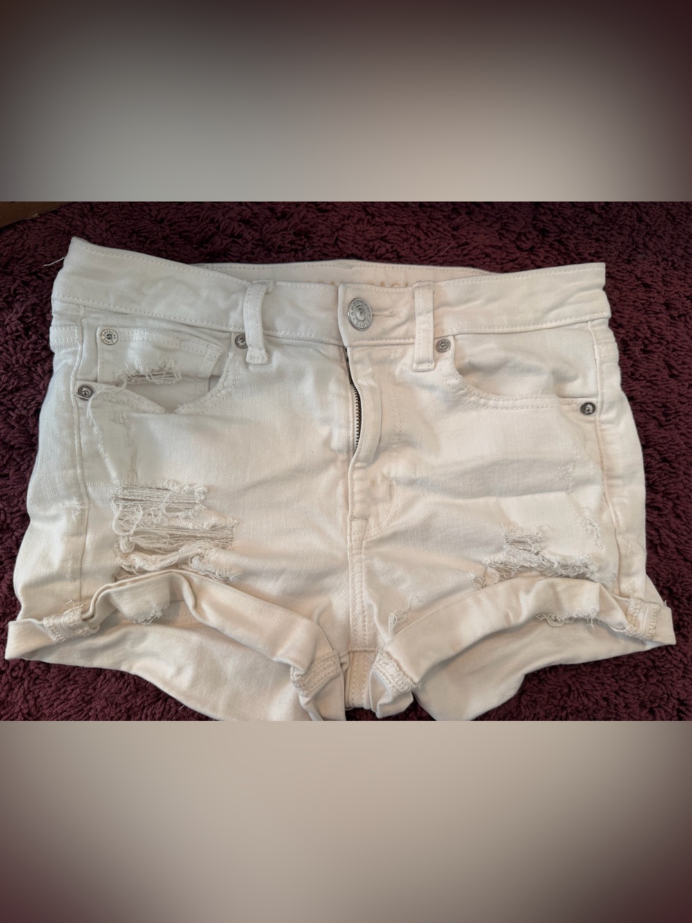 American Eagle Outfitters Cream Distressed Denim Cutoff Shorts